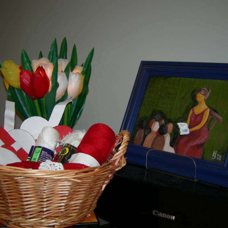 Túlípanar og málverk um jól.