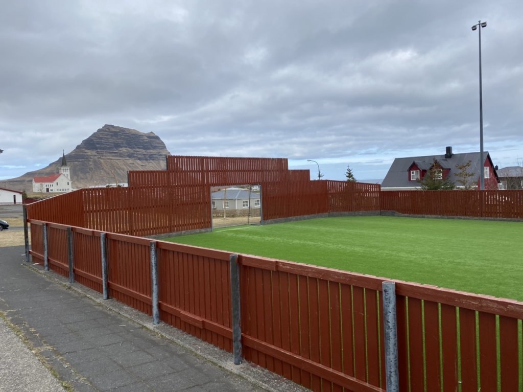 soccer field grundarfjordur next to the campsite