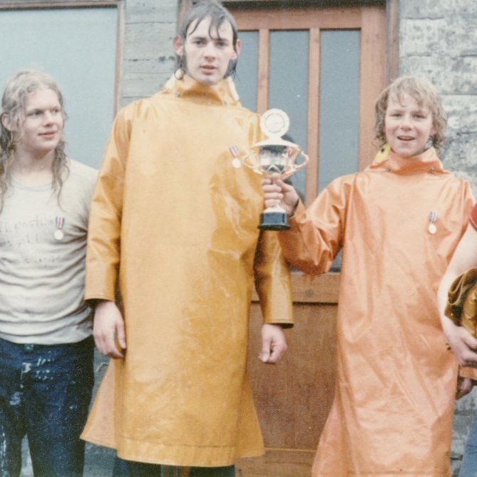 Verðlauna afhending eftir stakkasund á Sjómannadegi.  Páll Guðmundsson, Magnús Richardson Lane, Árni Halldórsson, Karl Jóhann Jóhannsson og Guðjón Elísson
