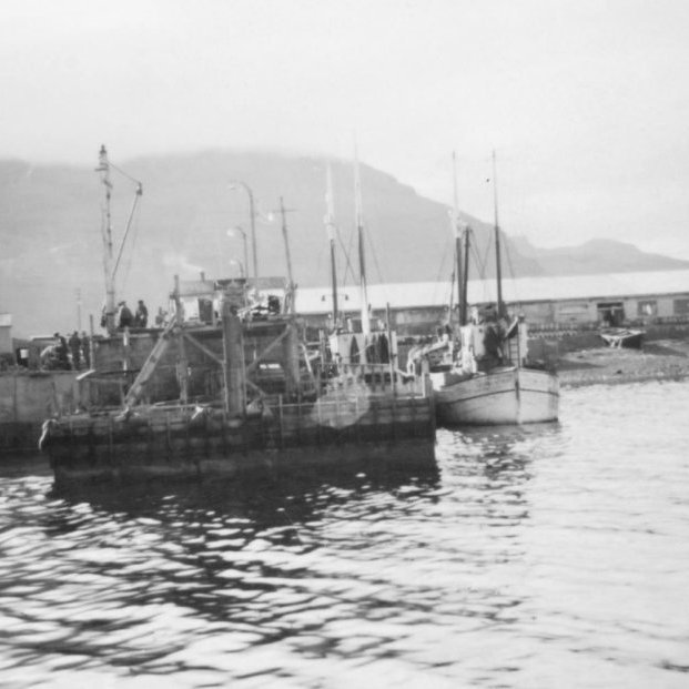 Hér er skemmtileg mynd tekin af Bæring á leið til hafnar. Á myndinni sést vel uppbygging á þorpi, höfnin er að stækka og margt er í gangi. Tveir bátar liggja aldrei þessu vant norðan við stóru bryggju, árabátur er þarna uppi í fjörunni fyrir neðan Hraðfrystihús Grundarfjarðar, Svansskáli er á myndinni lengst til vinstri og þar fyrir ofan er Oddshús. Fyrir aftan frystihúsið er síðan verslunin Grund að Nesvegi 5 þar sem Emil Magnússon verslunarmaður og fjölskylda bjuggu á efri hæð, lengst til hægri er síðan olíutankur. Það væri gaman að fá fleiri upplýsingar um myndirnar sem við birtum.