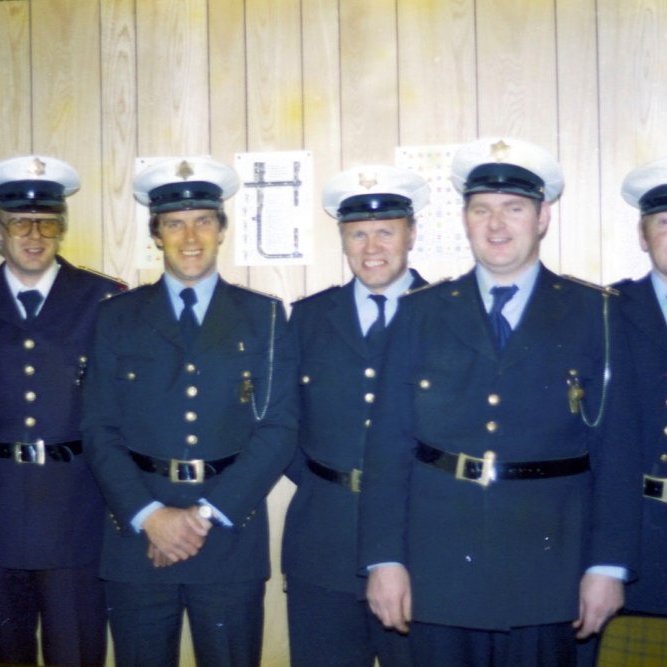 Óli Stormur og félagar í lögreglunni árið 1982. Ólafur Arnar Ólafsson (f. 1940 - d. 2021) - annar frá hægri á mynd.