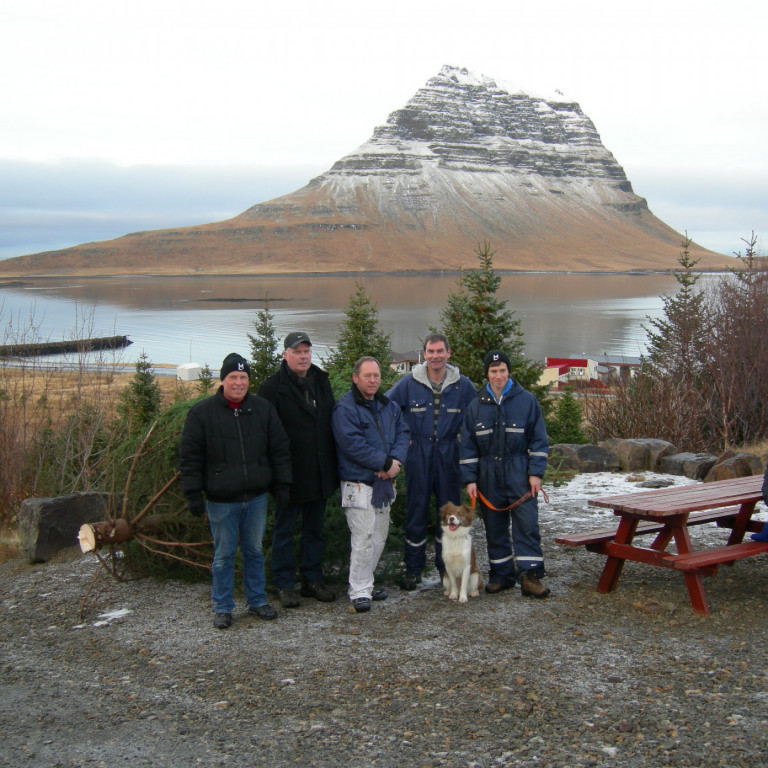 Hópur Lionsmanna kom og sagaði niður torgtré í fyrsta sinn.
