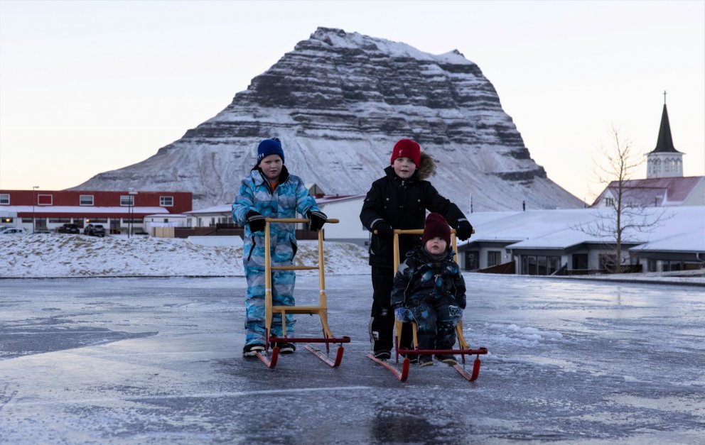 Skautað í Grundarfirði í janúar 2021. Mynd Tómas Freyr Kristjánsson.