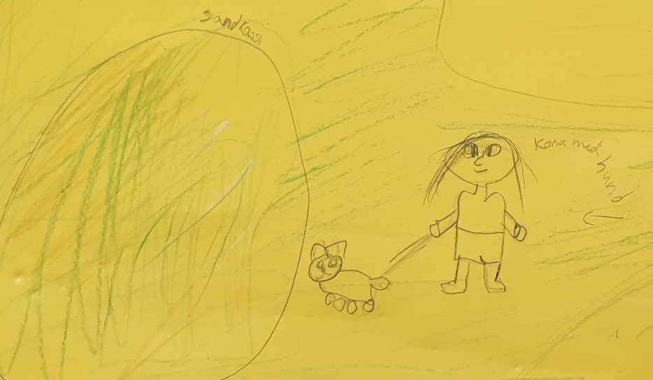 Hluti af mynd eftir nemendur í þriðja bekk Grunnskóla Grundarfjarðar; hugmyndir um fjölskyldugarð í …