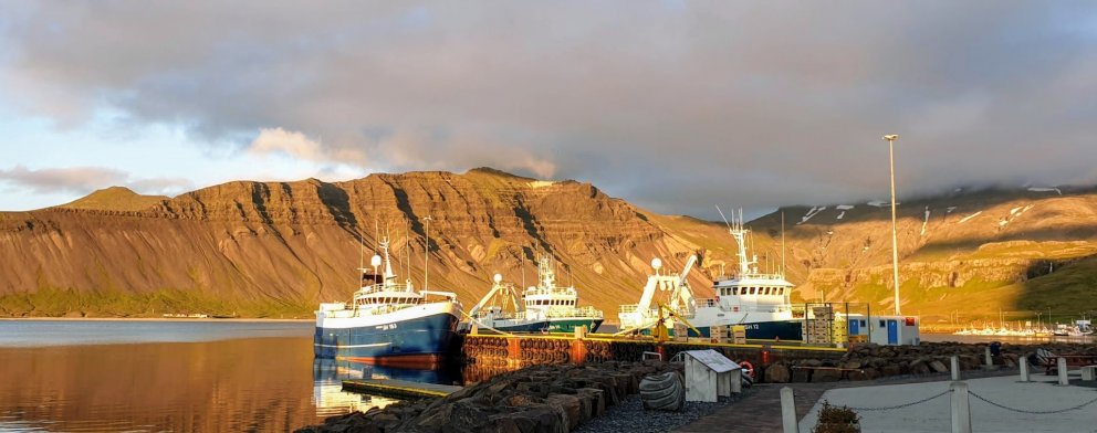 Miðgarður, Grundarfjarðarhöfn, 27. júlí 2020. Grundarmön í baksýn.