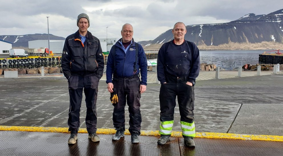 Steinar Þór Alfreðsson, Hafsteinn Garðarsson hafnarstjóri og Eyþór Garðarsson á Grundarfjarðarhöfn í…