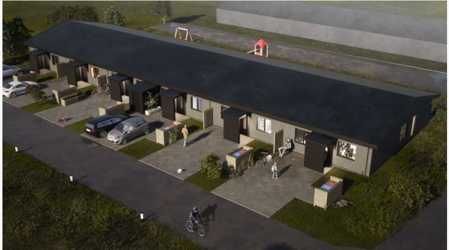 Mynd sýnir teikningu af raðhúsi sem Bjarg reisti nýverið á Húsavík
