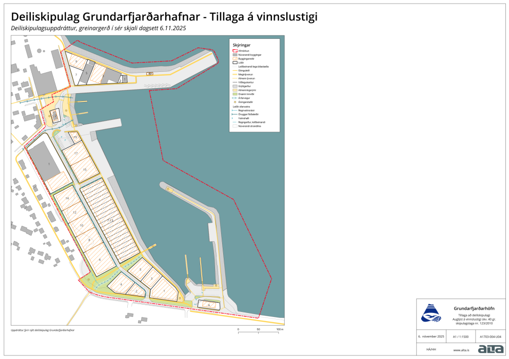 Mynd af uppdrætti vinnslutillögu fyrir deiliskipulag Grundarfjarðarhafnar.
