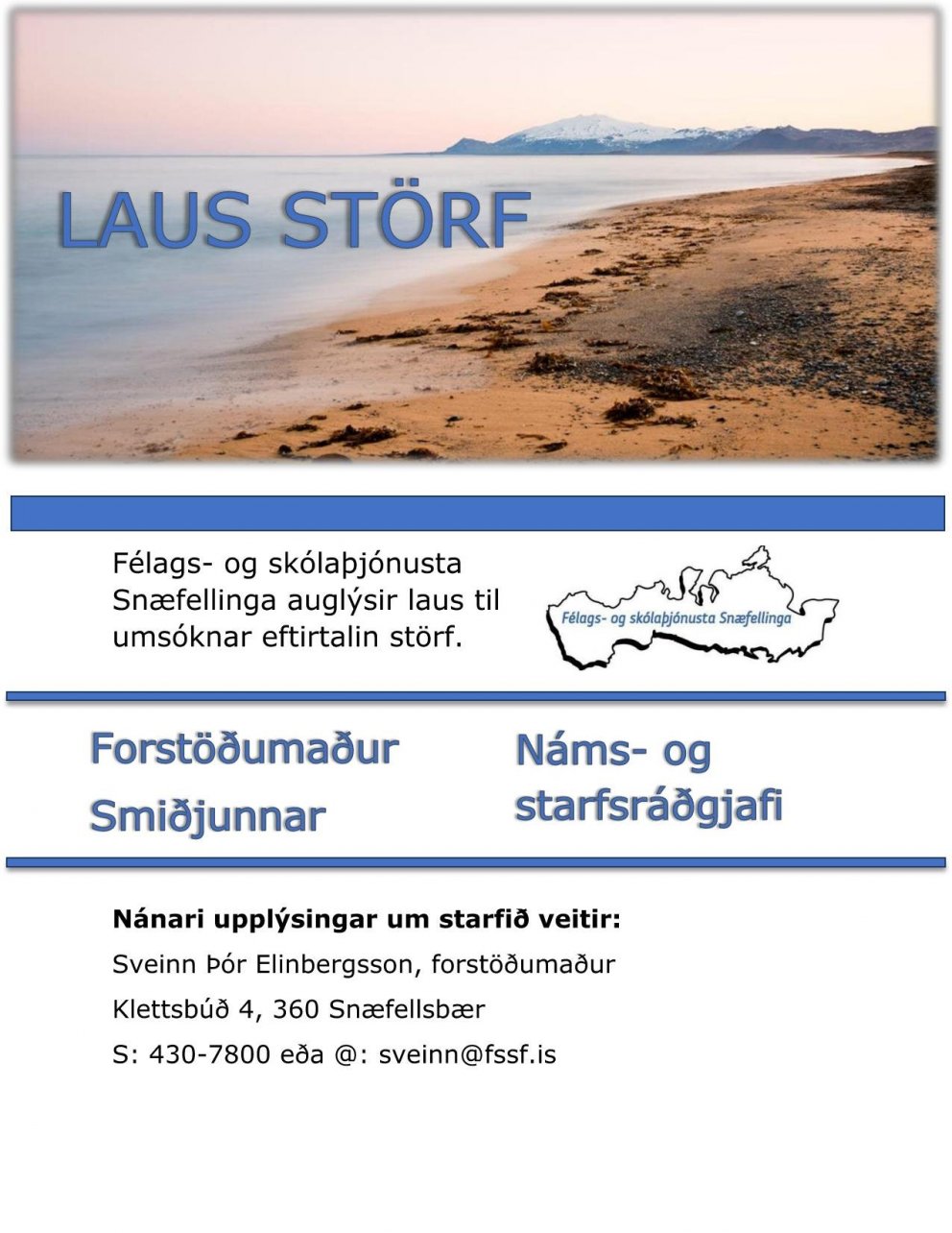 Lausar stöður hjá Félags- og skólaþjónustu Snæfellinga