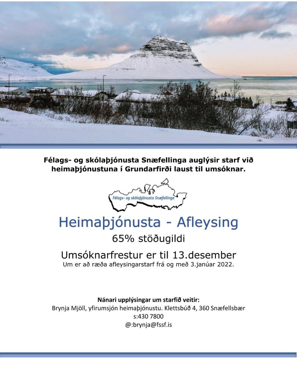 FSS auglýsir starf við heimaþjónustu í Grundarfirði