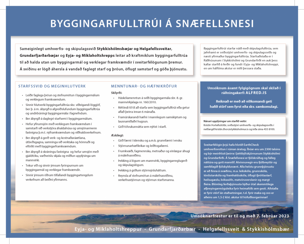Laus staða byggingarfulltrúa á umhverfis- og skipulagssviði á Snæfellsnesi
