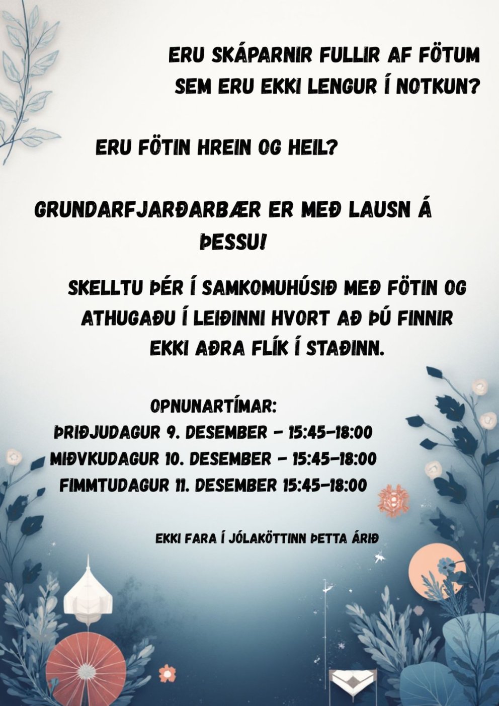 Fatamarkaður í samkomuhúsinu