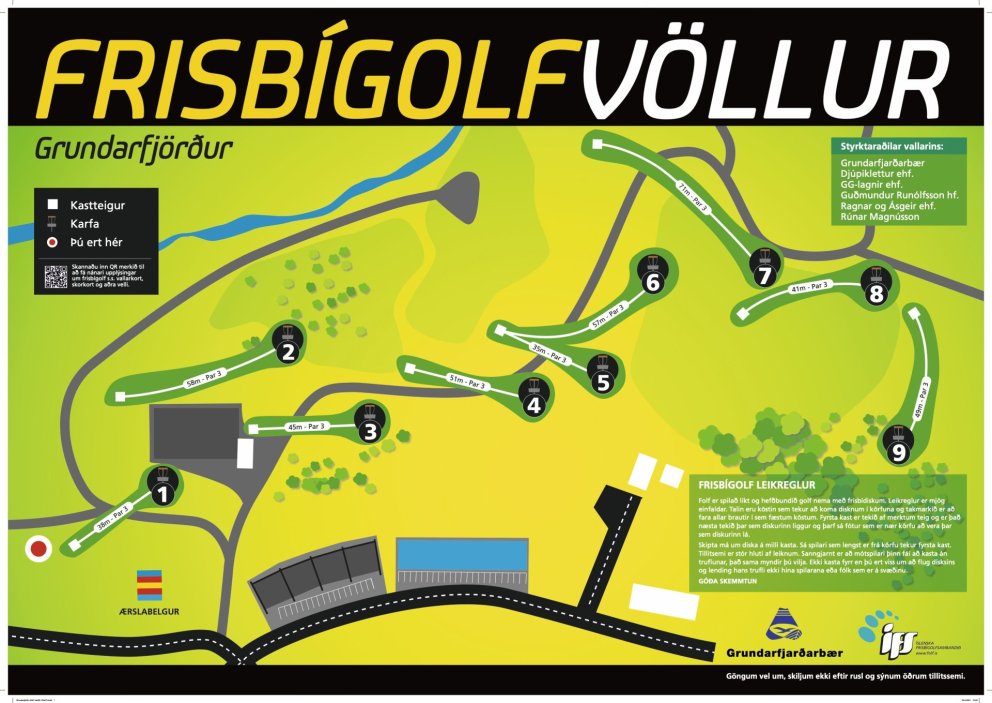 Nýir teigar og brautarmerkingar á frisbígolfvelli