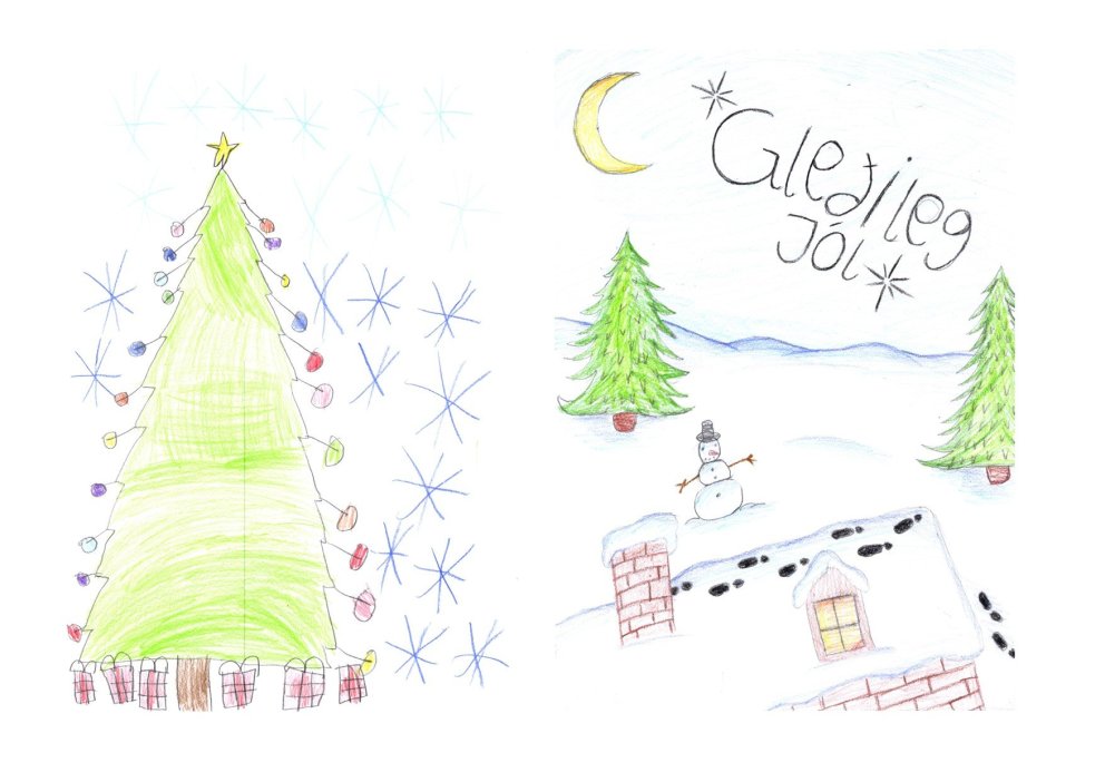 Alda Líf, 1. bekk, og Steinunn Cecilía, 9. bekk Grunnskóla Grundarfjarðar, teiknuðu jólamyndirnar 20…