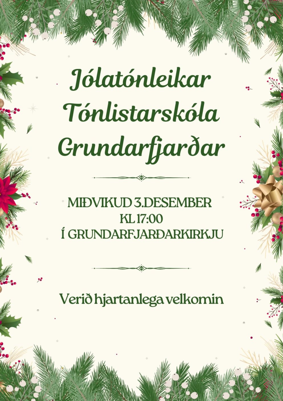 Jólatónleikar Tónlistarskólans 3. desember