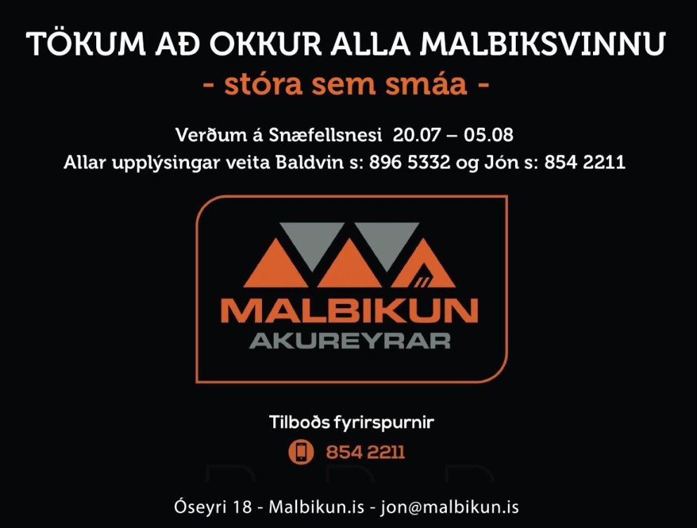 Malbikun Akureyrar verður á Snæfellsnesi í sumar