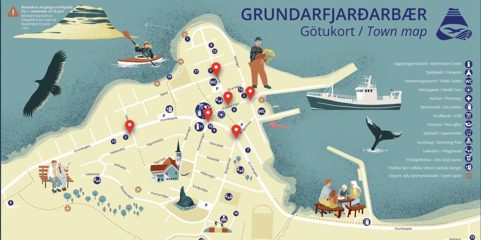 Samsett mynd þar sem sýnd er gróf staðsetning vegpresta