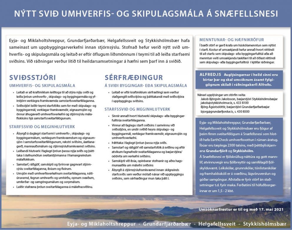 Nýtt svið umhverfis- og skipulagsmála á Snæfellsnesi
